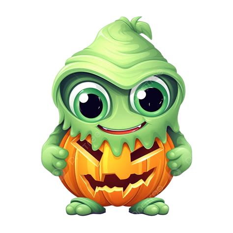 Cute Green Monster With Pumpkin Halloween Mask Illustration Halloween