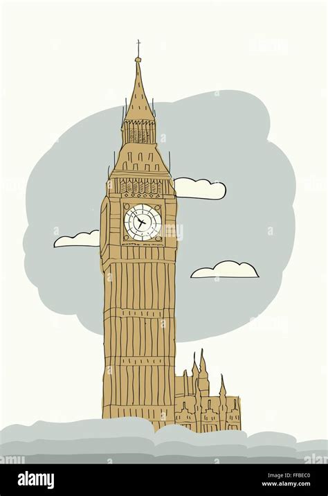 Big Ben Londres Inglaterra Reino Unido Ilustración Dibujada A Mano