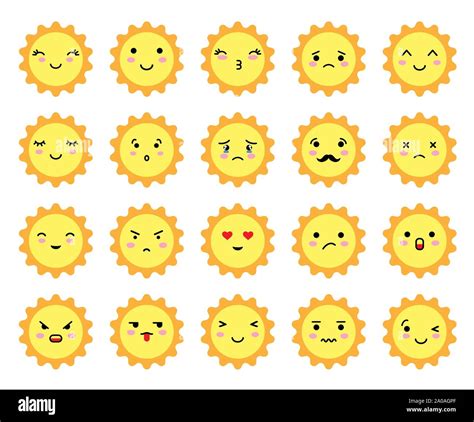 Sun icons. Beautiful elements for design. Emoji .Set of sun shaped ...