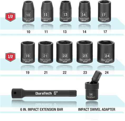 DURATECH Juego De Llaves De Impacto De 12 Pulgadas 12 Piezas 10