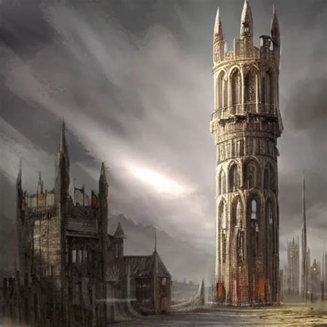 Giant Medieval Tower Concept Art Impossibly Tall Stable Diffusion