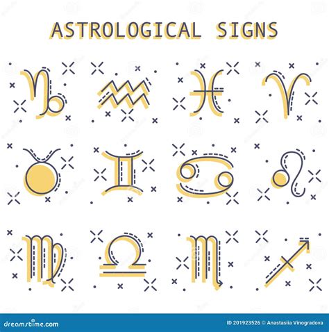 Set Of Zodiac Signs Isolated On White Background Star Flat Signs For Astrology Horoscope