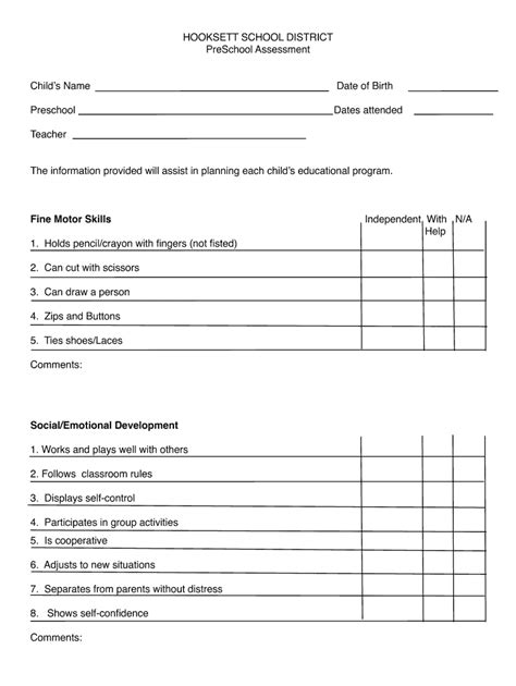 Preschool Assessment Forms Fill Online Printable Fillable Blank