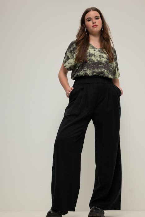 Pantalon à jambe large Taille haute et élastique noir Ulla Popken