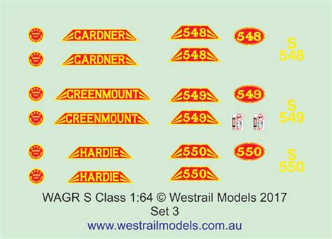 Wagr S Class Locomotive Decals Water Slide Transfers S Scale Westrail Models