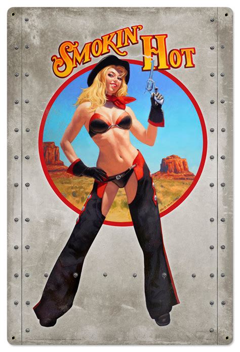 Vintage Style Metal Sign Pinup Girl Smokin Hot 24 X 36 Etsy