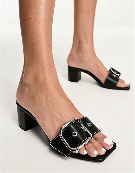 Monki Heeled Sandal With Silver Buckle Strap In Black Asos