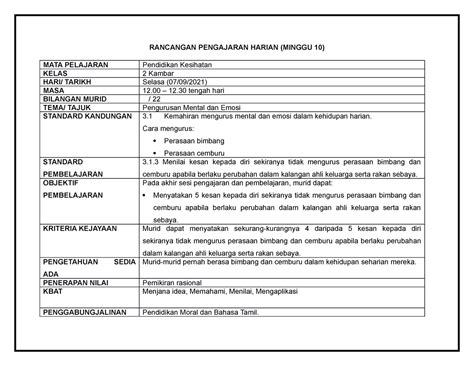 RPH PK T2 24 RPH PK Tahun 2 RANCANGAN PENGAJARAN HARIAN MINGGU 10