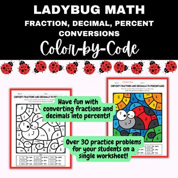 Ladybug Color By Code Math Fraction Decimal Percent Conversions