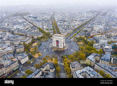 Aerial View Of Arc De Triomphe Paris Stock Photo Alamy