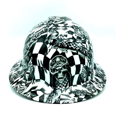 Bad Ass Wide Brim Hard Hat Hydro Dipped In Racing Skulls Etsy