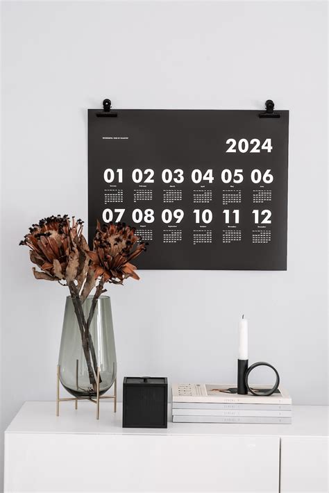 Minimalist Black Wall Calendar 2024 by Kajastef horizontal - Etsy