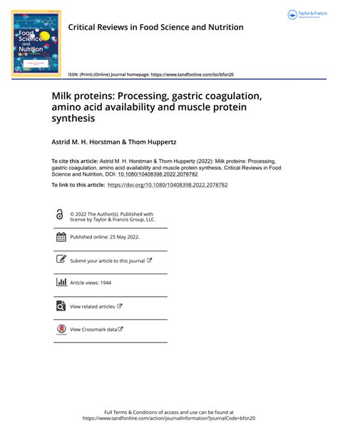 (PDF) Milk proteins: Processing, gastric coagulation, amino acid availability and muscle protein ...