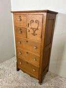 Antique Oak Lingerie Chest Glass Knobs 5 Drawers 1 Door 24 Wide X