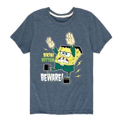 Spongebob Squarepants Bikini Bottom Beware Short Sleeve Graphic T Shirt Heather Blue T Target