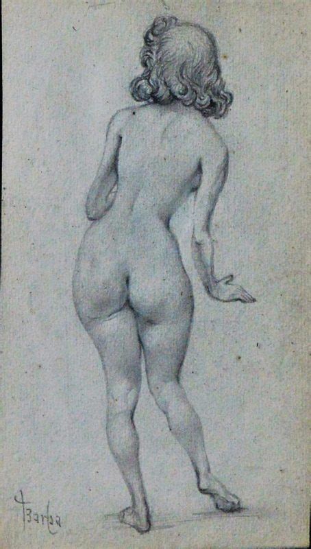 Juan Barba Mujer Desnuda De Espaldas Ladeada Dibujo L Piz Papel