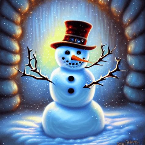 Snowman Digital Oil Painting · Creative Fabrica