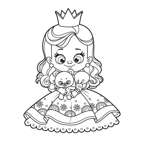 Linda Princesa De Dibujos Animados Con Un Dibujo De Osito De Peluche