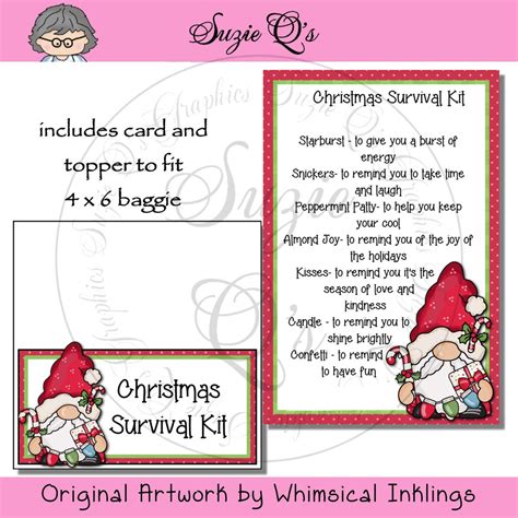 Christmas Survival Kit Includes Topper And Card Digital Printable