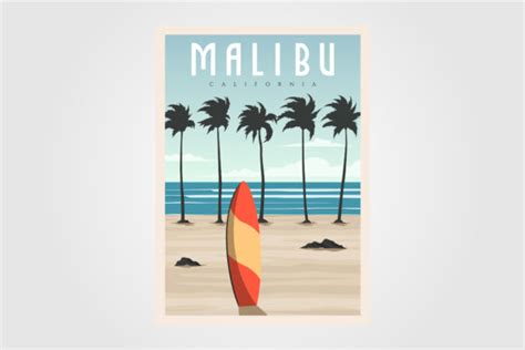 Malibu California Beach Vintage Poster Graphic By Lawoel · Creative Fabrica