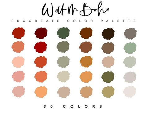 Warm Boho Procreate Color Palette Color Palette Swatches Etsy Christmas Color Palette