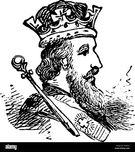 A adult male King with Crown in this picture, vintage line drawing or engraving illustration ...