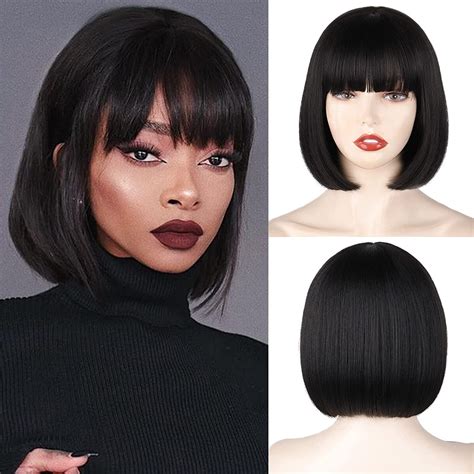 Creamily 10" Bob Wigs for Black Women Straight Short Bob Wigs with ...