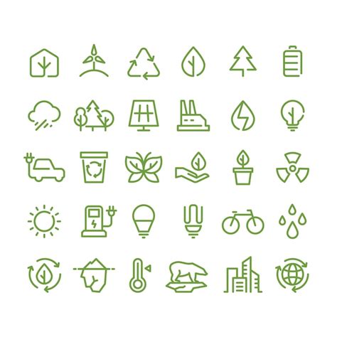 Iconos de línea de medio ambiente ecológico y verde símbolos de