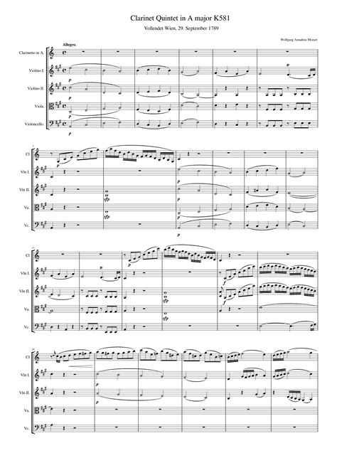 Mozart Clarinet Quintet In A Major K Original Full Score