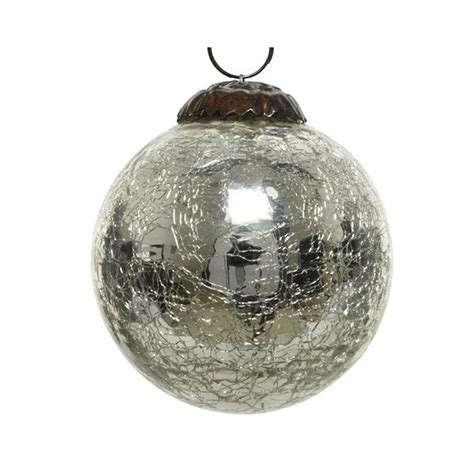 Glass Crackle Christmas Bauble 10cm Silver Christmas Decorations Arboretum Garden Centre