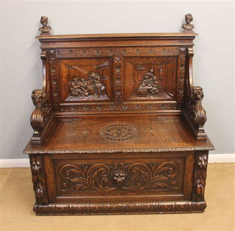 Antique Victorian Carved Oak Settle Monks Bench Antiques Atlas