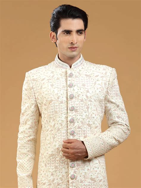 Cream Georgette Groom Sherwani G3 MSH7523 United States