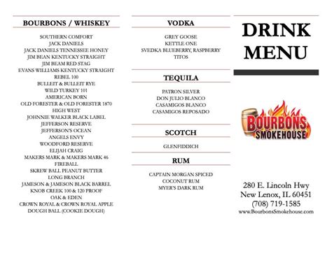 BAR MENU | Bourbons Smokehouse