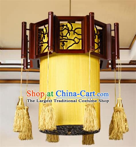 Chinese Traditional Wood Yellow Palace Lantern Handmade New Year