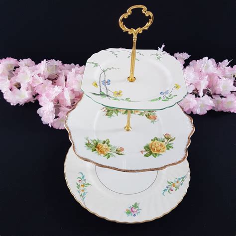 Tier Cake Stand Mismatched Floral Vintage Plates Royal Albert