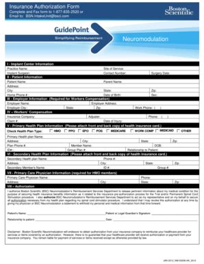 Fillable Online Insurance Authorization Form Control Your Pain Fax