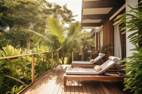 Premium Ai Image Cozy House Exterior With Sunbathing Deck And Lounge