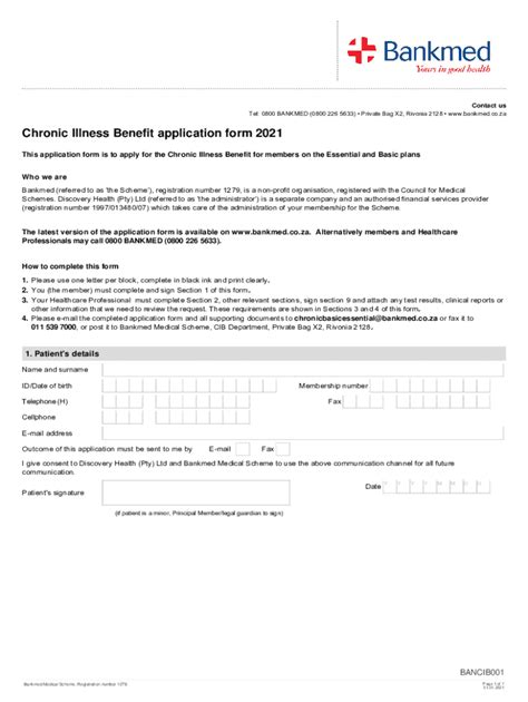 Fillable Online Chronic Illness Benefit Application Form 2021 Fax Email