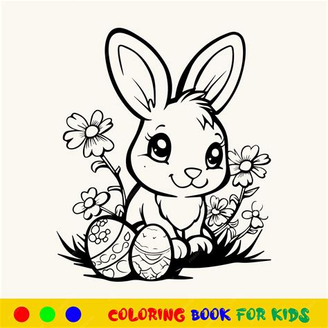 Libro De Colorear De Conejo De Pascua Dibujado A Mano Para Niños Lindos Vector Premium