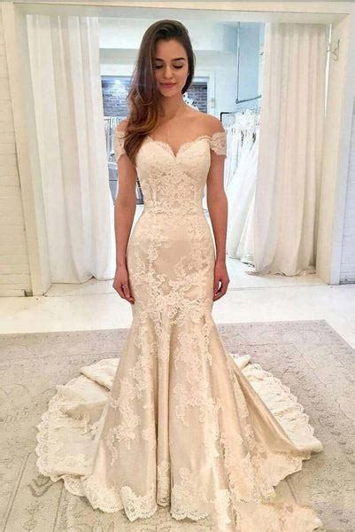 Fitandflare Lace Wedding Dresses Off The Shoulder Sleeves Loveangeldress