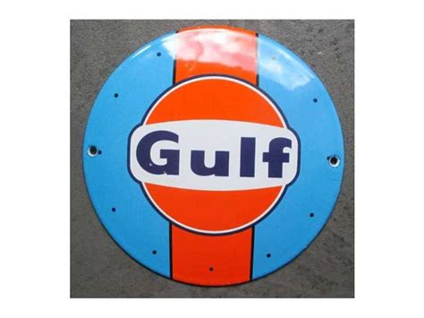 mini plaque emaillée gulf bleu orange ronde 12cm motor oil deco garage