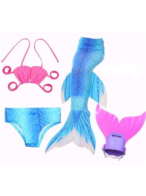 Mia Belle Girls 4 Piece Mermaid Set With Two Piece Swimsuit Mermaid