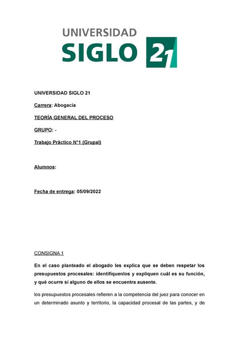 TP 1 Teoría gral proceso stu Teoría general del proceso Siglo 21