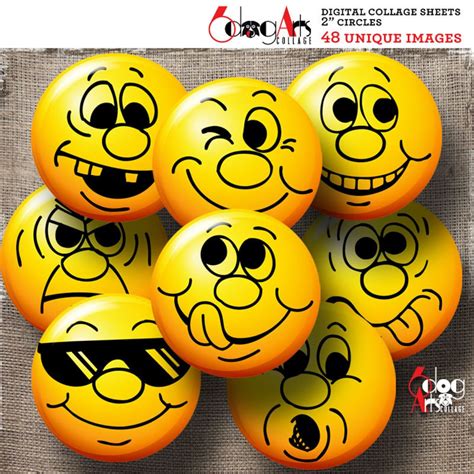 Smiley Faces 2 Circles Digital Collage Sheets Printable Download For