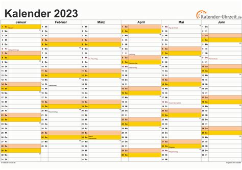Kalender 2023 mit Feiertagen