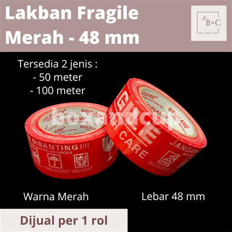 Jual Lakban OPP Tape Lakban Isolasi Plester FRAGILE Merah 48 Mm