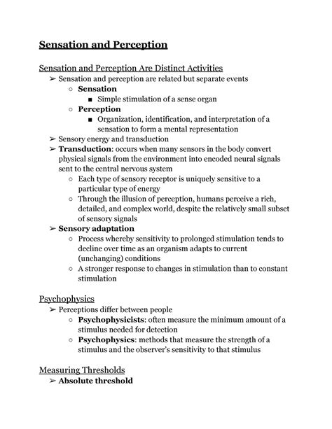 Chapter 4 Notes [sensation And Perception] Sensation And Perception Sensation And Perception Are