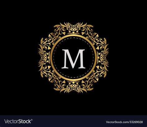 Luxury Badge Letter M Logo Gold Royalty Free Vector Image