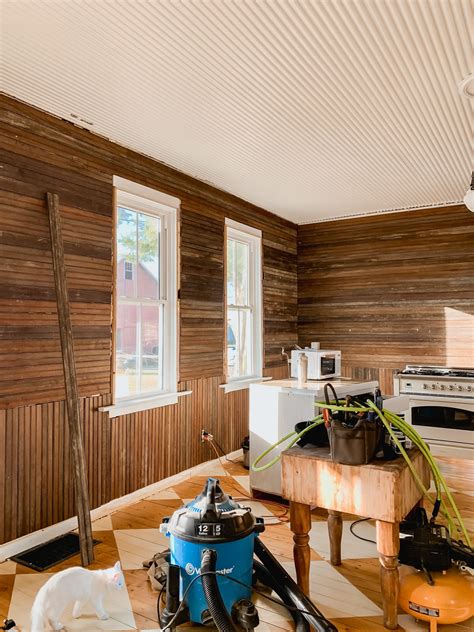 Stained Pine Beadboard Ceiling Shelly Lighting