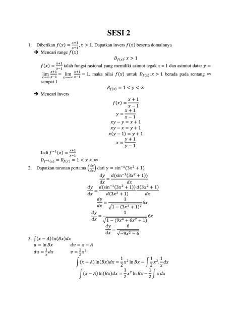 Latihan Matematika 2 Fungsi Invers Volume Grafik Sesi 2 Diberikan 𝑓 𝑥 𝑥 𝑥− 𝑥 1